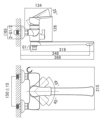 Смеситель для ванны D&K Reisling Rhein DA1273301 универсальный Хром