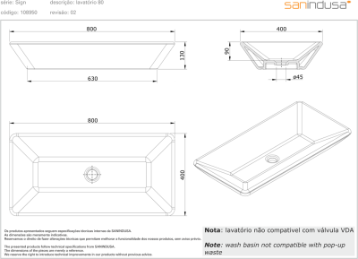 Раковина Sanindusa Sign 80 108950004 Белая