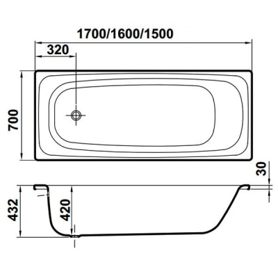 Стальная ванна Gala Fedra 150x70 без антискользящего покрытия