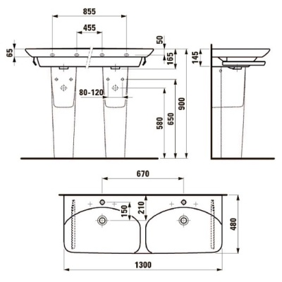 Раковина Laufen Palace New 130 8.1070.8.000.104.1 двойная Белая