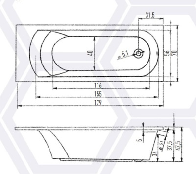 Акриловая ванна Eurolux Multi size Miamika 180х70 E1018070022 без гидромассажа