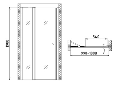 Душевая дверь в нишу Gemy New Rockcoco 100х190 латунный кронштейн профиль Хром стекло прозрачное