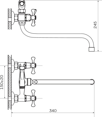 Смеситель для ванны Zerix DFR-A 722 ZX0013 универсальный Хром