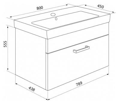Тумба с раковиной Iddis Mirro 80 подвесная Белая Светлое дерево