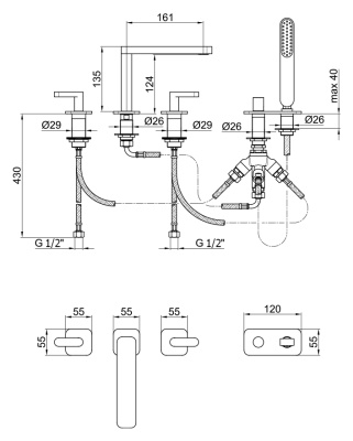 Смеситель на борт ванны Webert Living LV730401560 Черный матовый