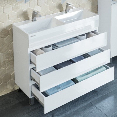 Тумба с раковиной СанТа Марс 100/2 3 ящика Белая