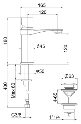 Смеситель для раковины Webert One-B NB830101 Черный Нержавеющая сталь