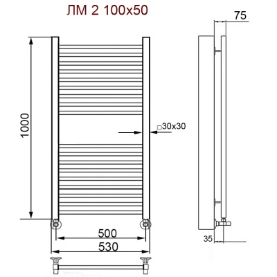 Водяной полотенцесушитель Ника Modern ЛМ 2 100x50 Черный матовый 18 перекладин