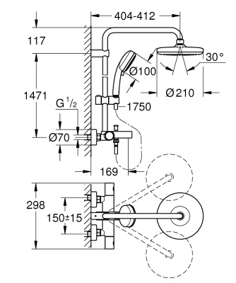 Душевая система Grohe Tempesta Cosmopolitan System 26223001 с термостатом Хром