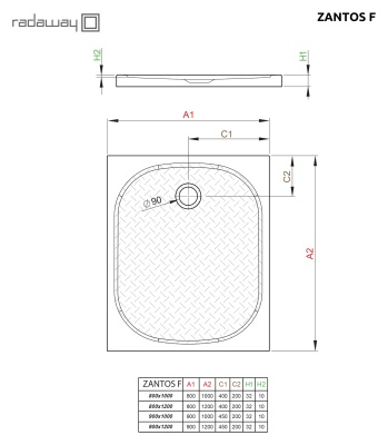 Душевой поддон из искусственного камня Radaway Zantos F 120x90x3,2 Белый
