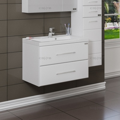 Тумба с раковиной СанТа Омега 70 2 ящика подвесная Белая