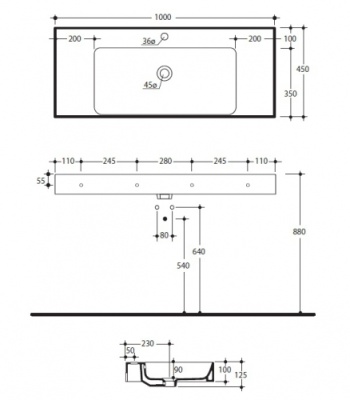 Раковина Kerasan Cento 3550 1000 мм