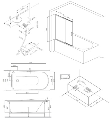 Комплект акриловой ванны со шторкой и душевой системой AM.PM Like 150x70 W80ASET-150SL без гидромассажа
