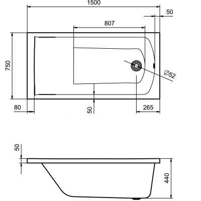 Акриловая ванна Santek Фиджи 150x75 1WH501598 без гидромассажа