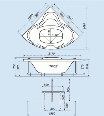Акриловая ванна Triton Троя 150x150 без гидромассажа