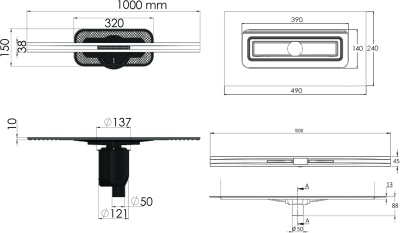 Душевой лоток Berges Wasserhaus Simpel 1000 090013 с решеткой Матовый хром