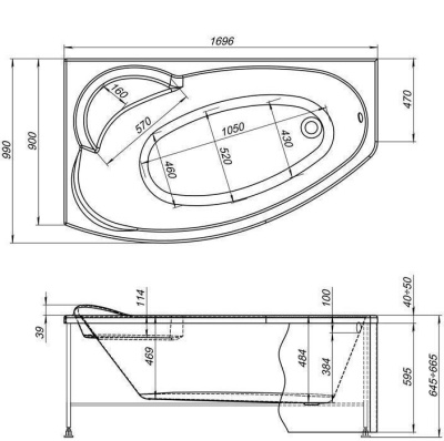 Акриловая ванна Aquanet Jersey 170x90 L 00203988+242139+204668 с гидромассажем