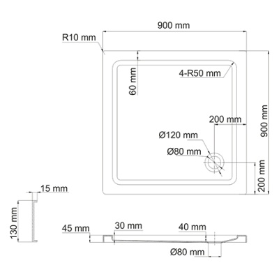 Акриловый поддон для душа WasserKRAFT Amper 29T 90x90x17 Белый