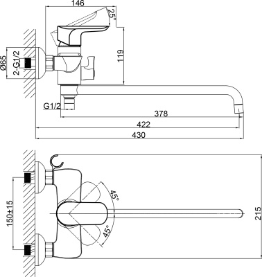 Смеситель для ванны D&K Venice Baciano DA1033301 универсальный Хром