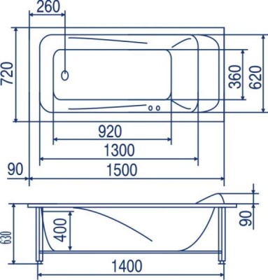 Акриловая ванна Bach Марианна 1500x720 система 0