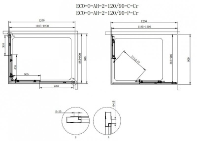 Душевой уголок Cezares Eco AH-2 120x90 ECO-O-AH-2-120/90-P-Cr профиль Хром стекло рифленое