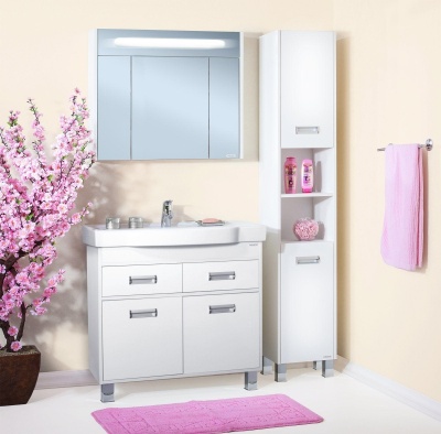 Зеркальный шкаф Бриклаер Палермо 90 с подсветкой Белый глянец