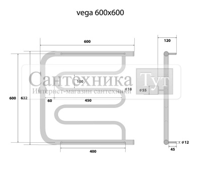 Полотенцесушитель Energy Vega 600x600 водяной хром