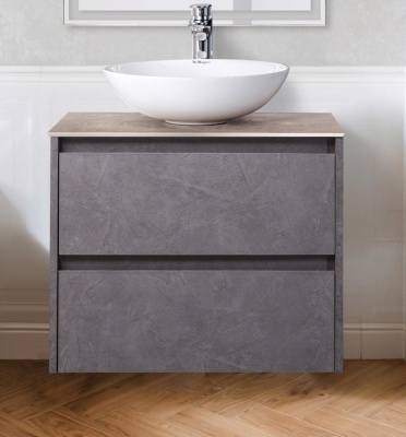 Комплект мебели для ванной BelBagno SET-KRAFT-600-PG-CDEC-BB344-LOY-GRT-600/800 с зеркалом и смесителем Pietra Grigio, столешница - Cemento Decorato (с нанесением узора)