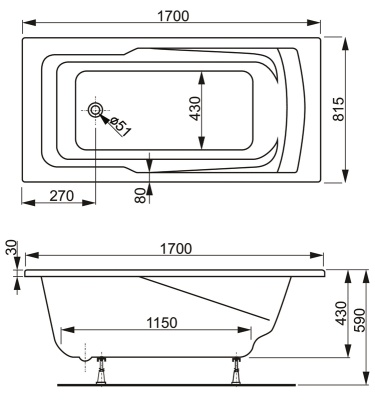 Акриловая ванна Vagnerplast Max Ultra 170х82 без гидромассажа