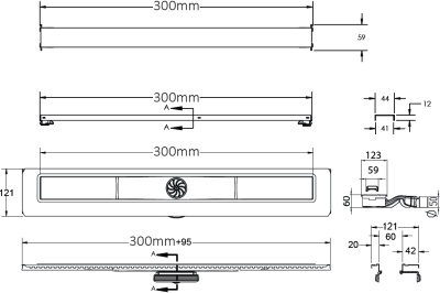 Душевой лоток Berges Wasserhaus C1 Norma 300 090134 с решеткой Матовый хром