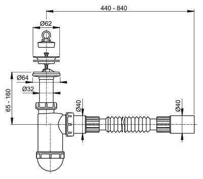 Сифон для раковины Alcaplast A41 Flexi Хром