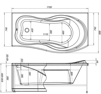 Акриловая ванна Aquanet Borneo 170x90 R 00203910+243000+204668 с гидромассажем