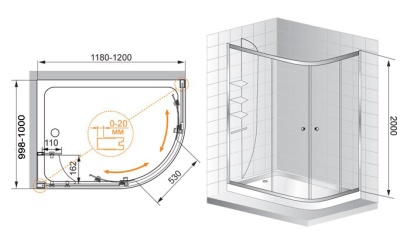 Душевой уголок Cezares Anima RH-2 120x100 L профиль Хром стекло прозрачное