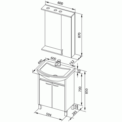 Комплект мебели для ванной Aquanet Донна 60 168943 Венге