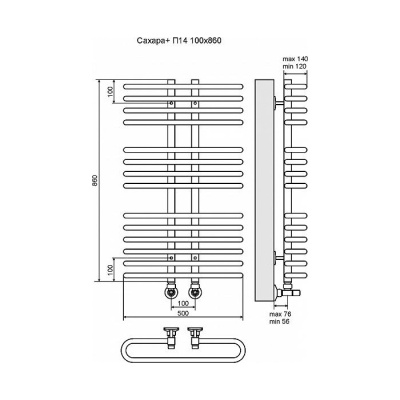Водяной полотенцесушитель Terminus Сахара плюс П14 100x860 4620768885617 Хром