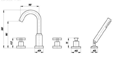 Смеситель на борт ванны Bugnatese Naxos 7680 CR (Хром)