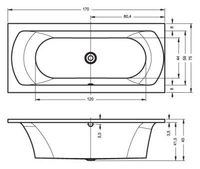 Акриловая ванна Riho Lima 170x75 без гидромассажа