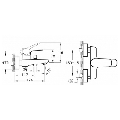 Смеситель для ванны Vitra X-Line A42324EXP Хром