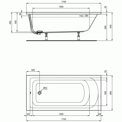Акриловая ванна Ideal Standard Hotline K274701 170х80 без гидромассажа