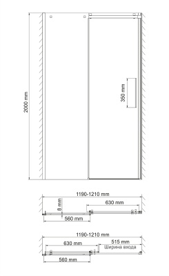 Душевая дверь в нишу WasserKRAFT Alme 15R05 120 профиль Хром стекло прозрачное