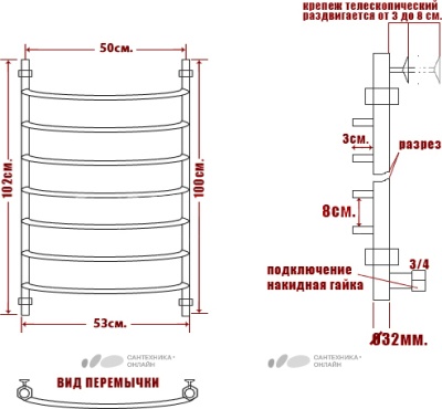 Водяной полотенцесушитель Ника Arc ЛД 100x50 Хром