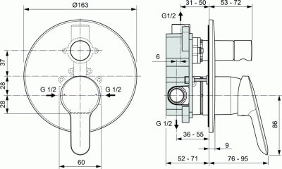 Встраиваемый смеситель Ideal Standard Dot 2.0 A7165AA Хром