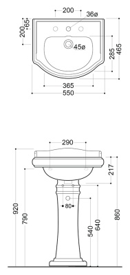 Раковина Kerasan Retro 55 1045 Белая с одним отверстием под смеситель