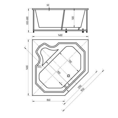 Акриловая ванна Акватек Лира 148x148 без гидромассажа