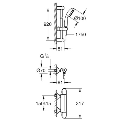 Смеситель для душа Grohe Grohtherm 1000 34256004 с термостатом Хром