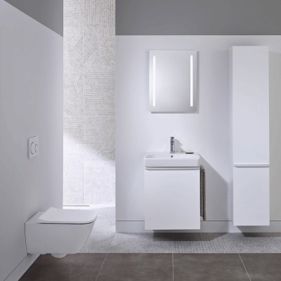 Комплект унитаза Geberit Smyle 500.300.21.S с инсталляцией Sigma с сиденьем Микролифт и клавишей смыва Хром
