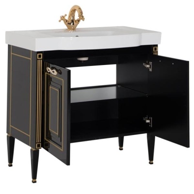 Тумба под раковину Aquanet Паола Домино 90 186120 Черный глянец патина Серебро