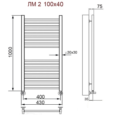Водяной полотенцесушитель Ника Modern ЛМ 2 100x40 Хром 18 перекладин