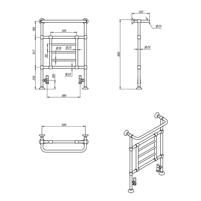 Полотенцесушитель водяной Bronze de Luxe Омега Люкс 800x500 Хром