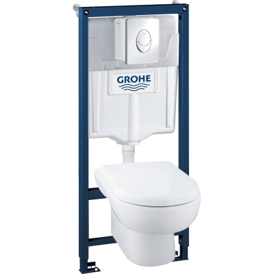 Комплект унитаза с инсталляцией Grohe Solido 39191000 с сиденьем Микролифт с клавишей смыва Хром